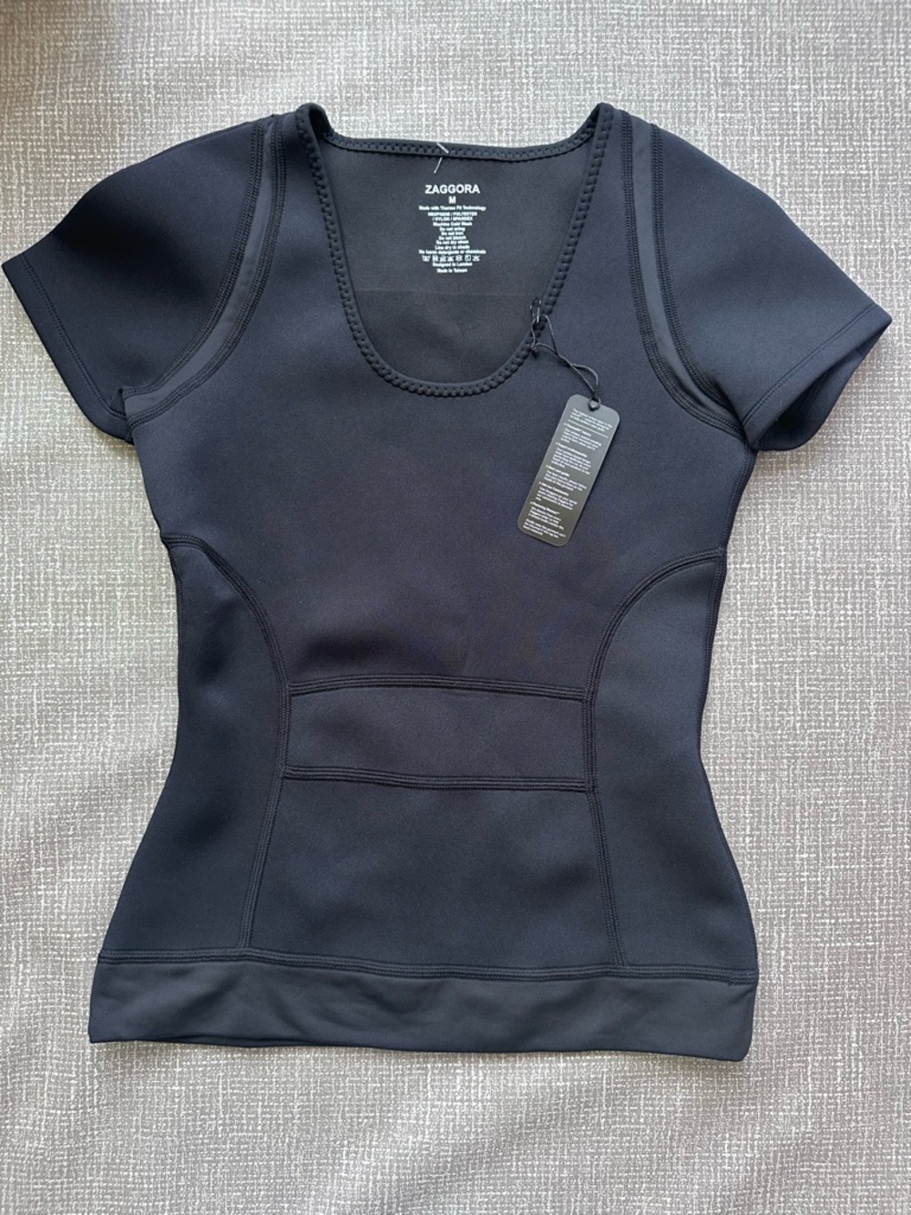 Zaggora Neoprene Black Womens Top Medium Celu-Lite Short Sleeve Athleisure